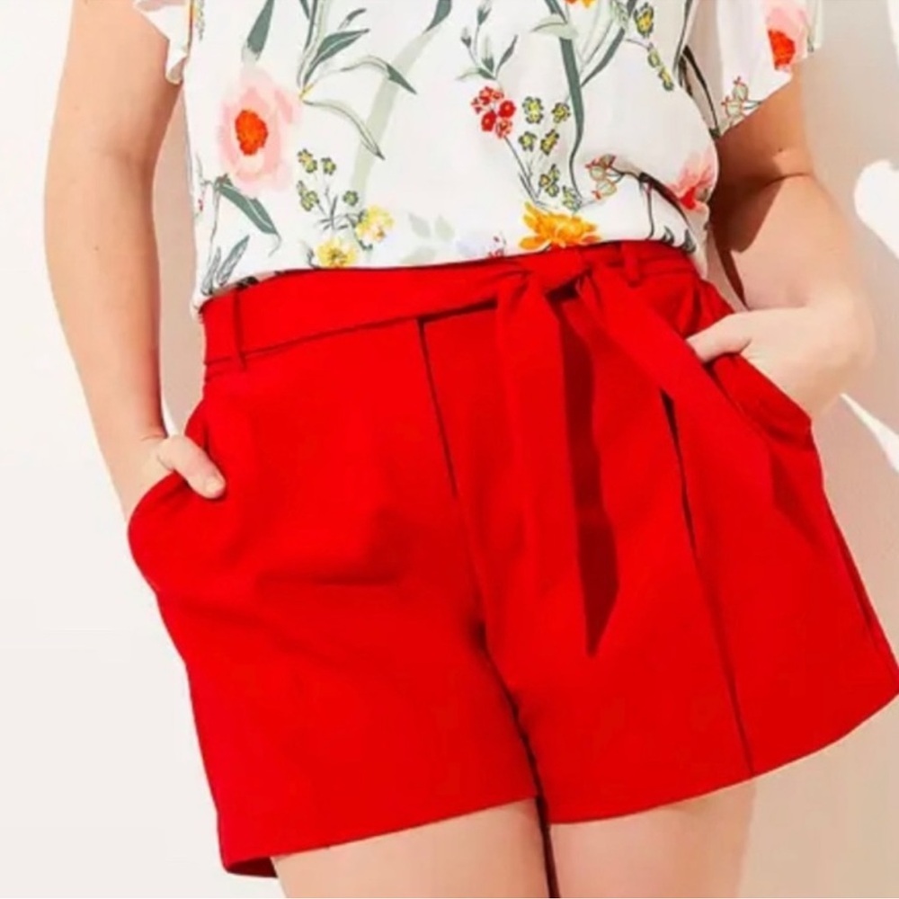 LOFT Knit Dressy Shorts with Tie/ Belt Red Size Medium